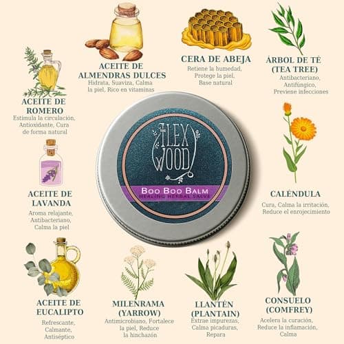 Detalle de The Ilex Wood Bálsamo de hierbas calmante Boo Boo (100 ml), orgánico y hecho a mano para piel irritada