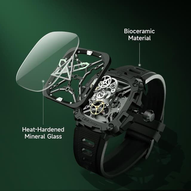 Detalle de CIGA Design Montre mécanique automatique Série X Eye of Horus (style squelette) à boîtier biocéramique et bracelet silicone