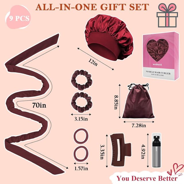 Detalle de weiwei Lockenwickler über Nacht (Heatless) aus Samt – 70" Lockenband-Set mit 9 Teilen