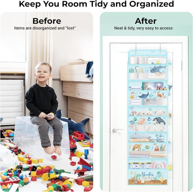 Thumbnail 6 de Clastyle Ocean Animals over the Door 5-Tier Hanging Storage Organiser (Turtle) – Nursery, Bathroom & Bedroom Use