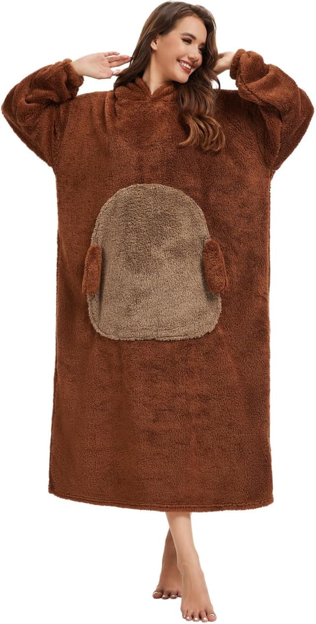 Detalle de Chuangminghangqi Kuscheldecke zum Anziehen mit Ärmeln und Kapuze – Oversized Hoodie Decke für Winter (Unisex)