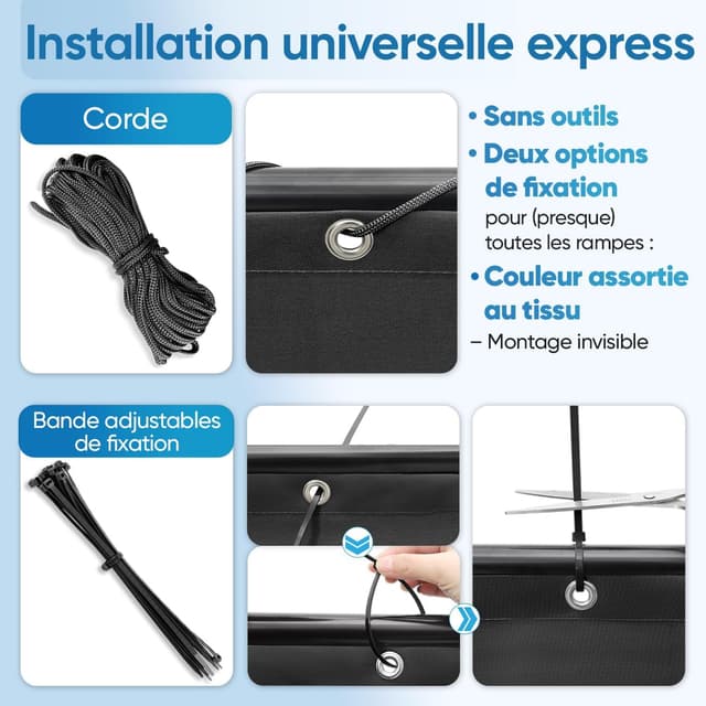 Detalle de Sekey brise-vue pour balcon en polyester opaque avec cordons et attaches de câble