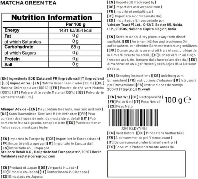 Thumbnail 8 de VAHDAM Té Matcha Verde en Polvo 🌿 100g, Para Postres y Batidos