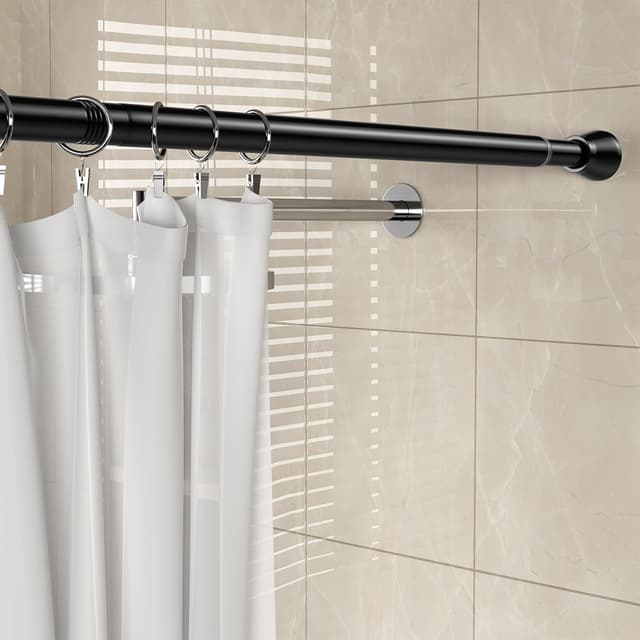 Detalle 2 de Zipglo Teleskop-Duschvorhangstange ohne Bohren (113–196 cm) in Schwarz – Spannstange für Bad, Küche & mehr