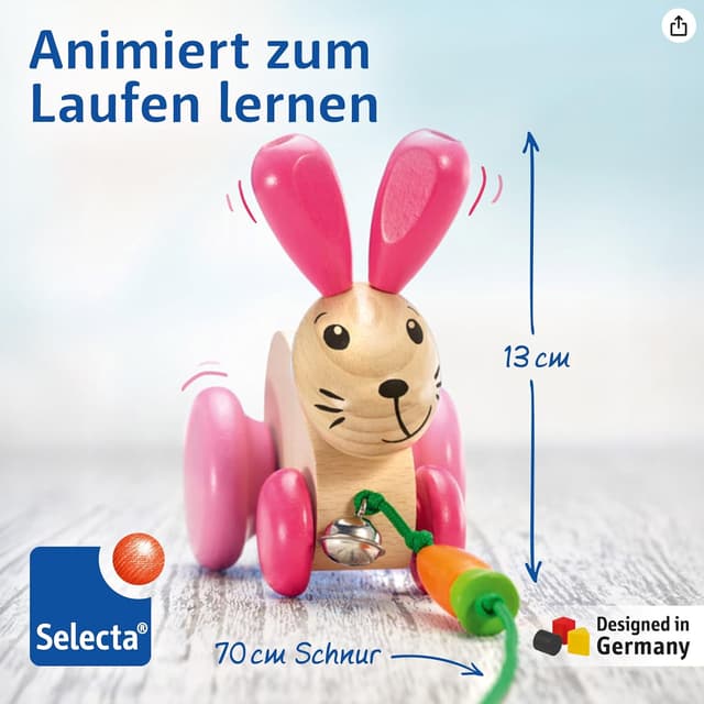 Thumbnail 4 de Selecta Hanna Hoppel Nachzieh Hase 13 cm