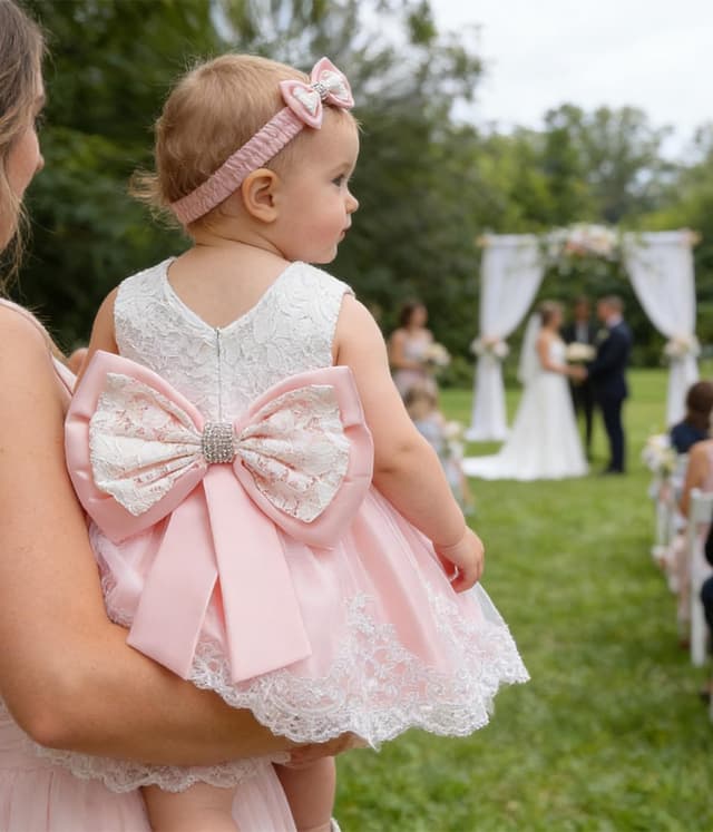 Detalle de LZH Baby Girls Ruffle Lace Backless Dress with Headwear