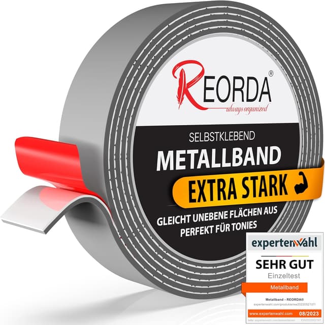 Detalle de Reorda® Metallband selbstklebend Grau (EXTRA STARK) – Ferroband für Tonies®-Figuren, Regale & Magnete