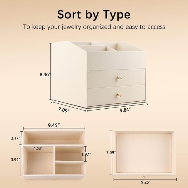 Detalle 2 de Homeanda Make-up-Organizer Kunstleder Beige
