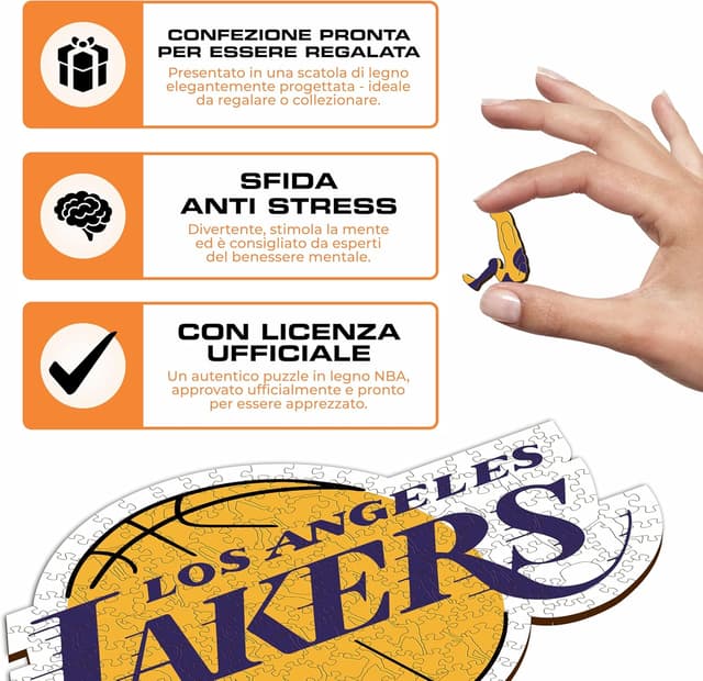Detalle de Iconic Puzzles Los Angeles Lakers – Puzzle di legno con logo NBA (taglia M, 270 pezzi)