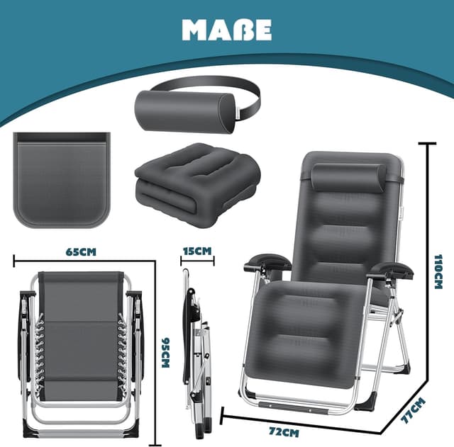 Detalle de KESSER Sonnenliege XXL extra breit mit verstellbarer Rückenlehne, Wetterfest bis 200 kg, Anthrazit