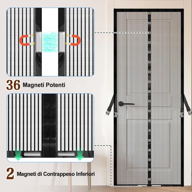 Detalle de JANORS zanzariera magnetica per porta finestra 90x210 cm, senza forare