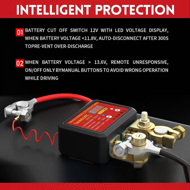 Thumbnail 6 de Remote Battery Disconnect Switch 12V 240A with LED Voltage Display (0.001A standby) for Car, RV, ATV, Truck, Tractor, Boat