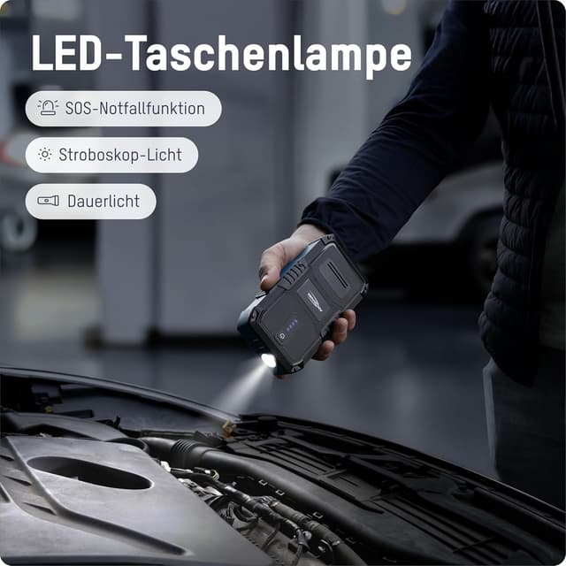 Detalle de ANSMANN Starthilfe-Powerbank 1500A für 12V-Fahrzeugbatterien (Auto, Motorrad & Boot) inkl. Taschenlampe