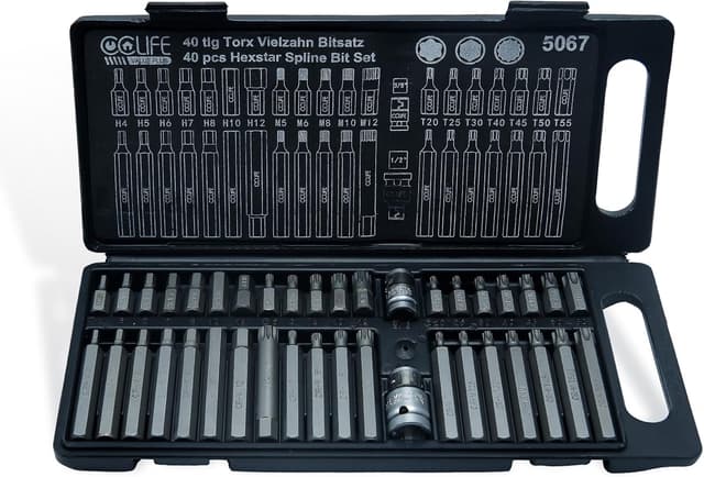 Detalle de Jeu d’embouts CCLIFE Torx et douilles CR-V 40 pièces (XZN M5 à M12, H4 à H12, T20 à T55) avec adaptateurs 1/2" et 3/8