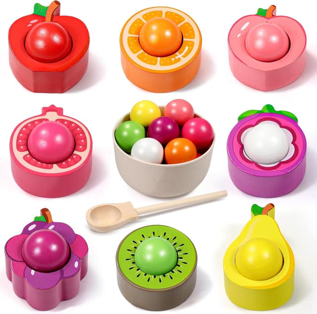 Detalle de Montessori Obstsortierspielzeug aus Holz (ab 1, 2 und 3 Jahren) – Farbsortierung & Zählen