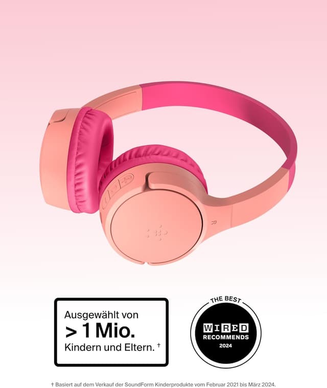 Detalle 2 de Belkin SoundForm Mini Kinderkopfhörer Rosa