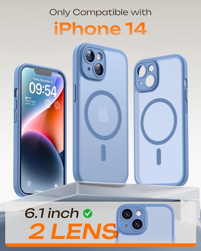 Detalle de TOCOL Magnetic MagSafe Case for iPhone 14 (6.1-inch) – Light Blue, Matte Translucent with Full Camera Protection