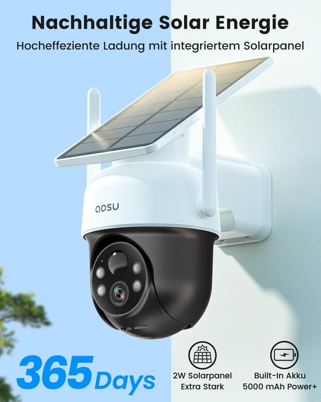Detalle de aosu 2K Überwachungskamera Außen Solar Akku 3MP 360° PTZ