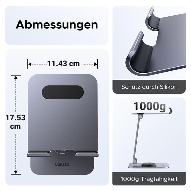 Detalle de UGREEN Tablet Ständer 360° drehbar – verstellbare Tischhalterung für Tablets & Smartphones von 4,7 bis 12,9 Zoll