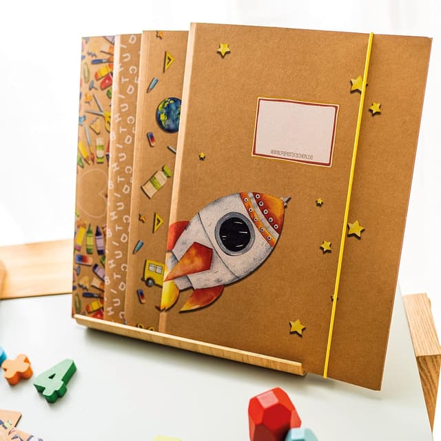 Detalle de Papierdrachen Papierdrachen 4 Schulmappen aus plastikfreiem Karton (DIN A4, Gummiband) – Motiv Aquarell, Set 12