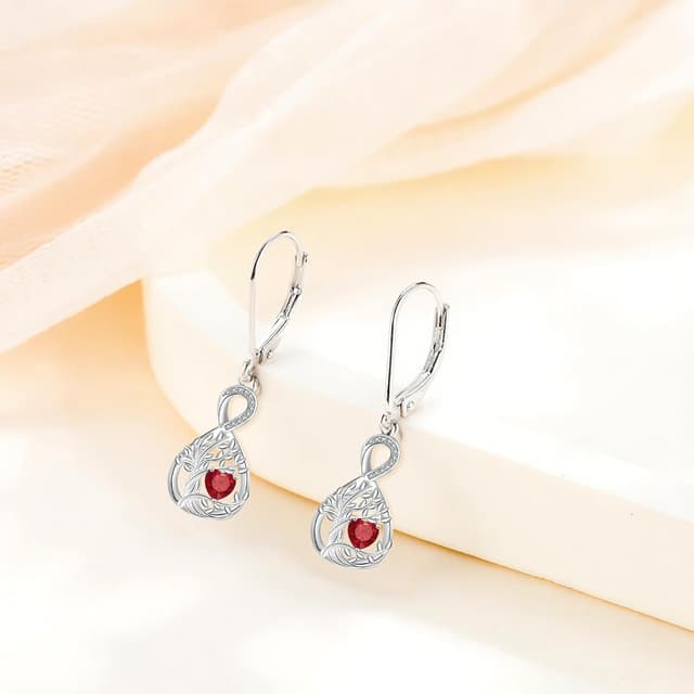 Detalle de J.MUEN Unendlichkeit Ohrringe für Damen aus 925 Sterling Silber mit Lebensbaum-Anhänger