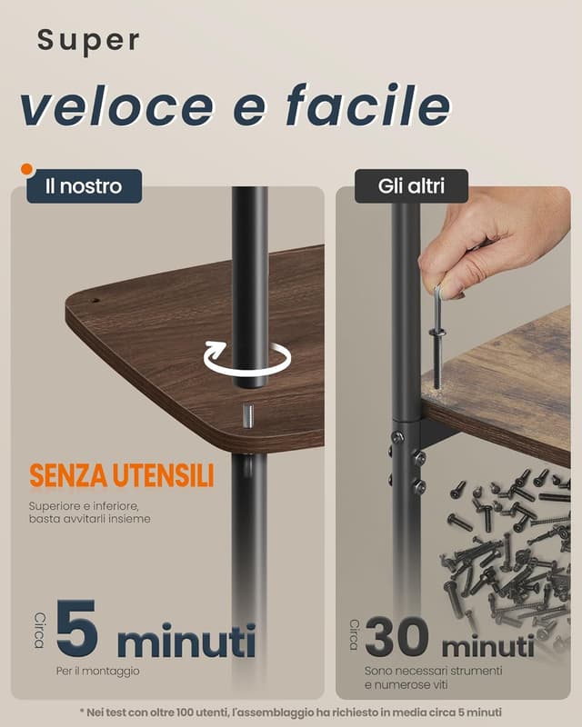Detalle 2 de SONGMICS HOME Tavolino/Comodino con 3 ripiani e cestino in tessuto LET286K01, noce naturale, 30 x 34 x 58 cm