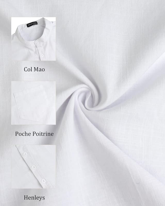 Detalle 2 de YAOBAOLE chemise en lin pour homme à col Henley et manches longues