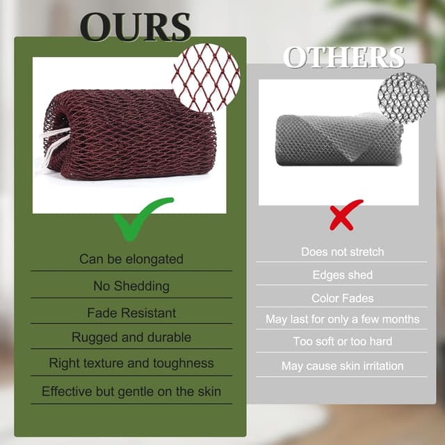 Detalle de African Net Sponge Authentic with Knots – Exfoliating Body & Back Scrubber (Long Loofah Bath Sponge), Brown