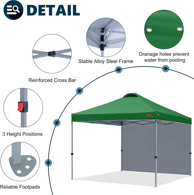 Detalle 2 de MasterCanopy Durable EZ Pop-up Gazebo Tent with 1 Sidewall (3x3M) – Forest Green