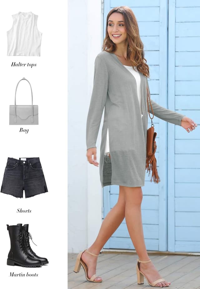 Detalle de MessBebe Damen Langcardigan „Sommer“ – dünne Strickjacke offen mit langen Ärmeln