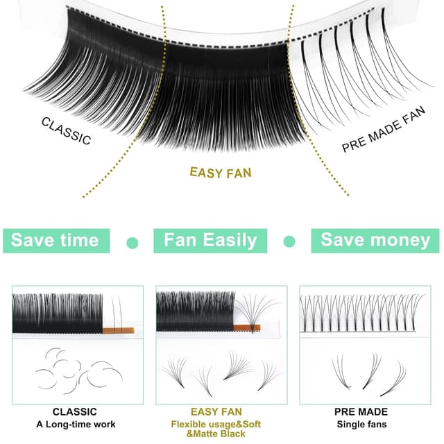 Detalle de PRO LASHBEAUTY Easy Fan Lashes C-0.03-8-15 (Selbstfächernde Volumenwimpern) – C D Curl, 8–15 mm Länge