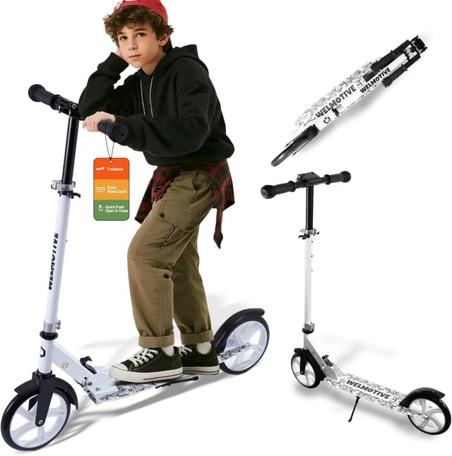 Detalle de Kick Scooter for Kids (Ages 6+) to Adults – Adjustable Handlebars, Rear Brake & Big Wheel Foldable