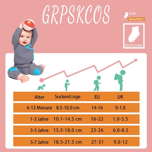 Detalle de GRPSKCOS Stoppersocken Kinder – 12 Paar Rutschsocken mit ABS für 6–12 Monate bis 5–7 Jahre
