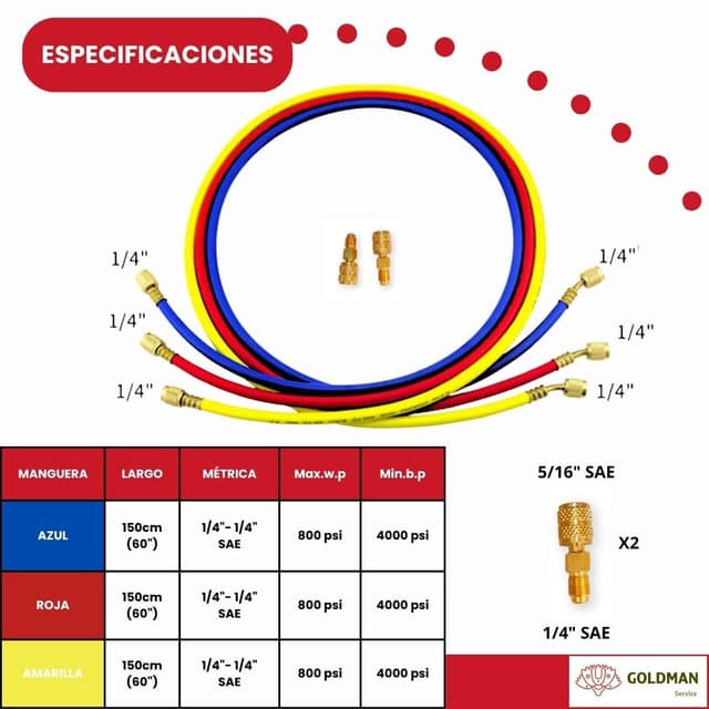 Detalle 2 de GOLDMAN SERVICE Kit Manómetro Aire Acondicionado 60