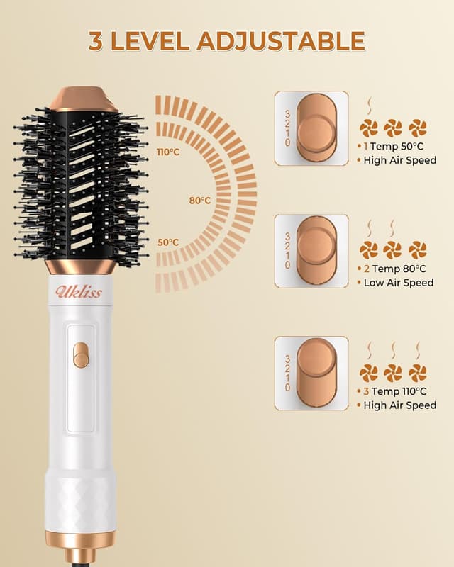 Detalle 2 de UKLISS Hair Styler 6 in 1 phon spazzola con piastra, arricciacapelli automatico e accessori intercambiabili – Bianco
