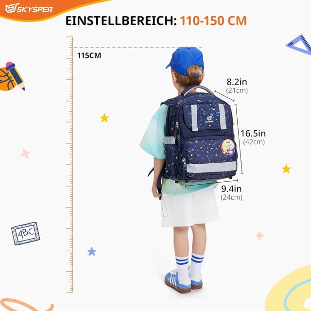 Detalle 1 de SKYSPER Schulranzen-Set 5-teilig mit ergonomischem Tragesystem und 360° Reflektorstreifen (16 L)