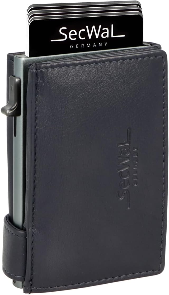 Detalle de SecWal Kartenetui mit XXL Münzfach, Druckknopf und RFID-Schutz (inkl. Geschenkbox & E-Book) – roter Container Rot-Schwarz