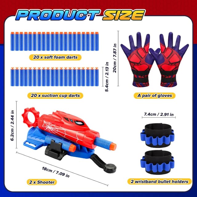 Detalle 1 de Braxel 2PCS Web Shooter Launcher Toy Set (ages 3–5) with Soft Darts & Adjustable Wristbands