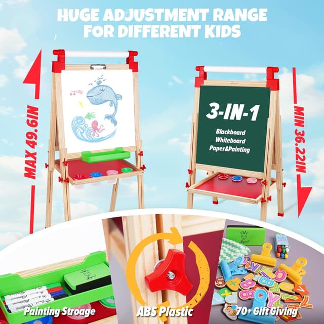 Thumbnail 3 de JOYOOSS Kids Wooden Easel 38–51"