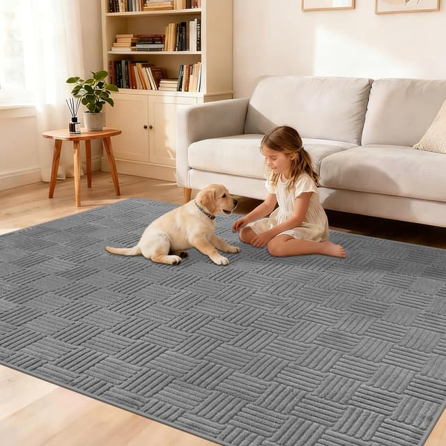 Detalle de VSIWB Living Room Rug 160 x 230 cm in Grey – washable, non-slip and soft fluffy floor mat