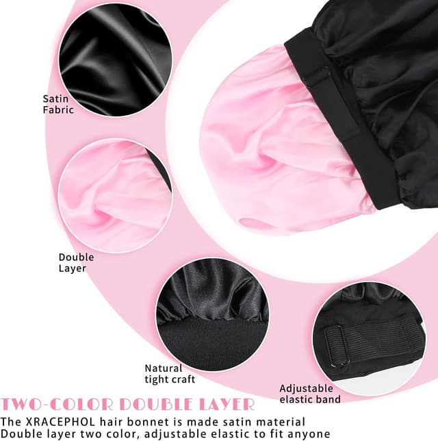 Detalle de XRACEPHOL Silk Bonnet for Sleeping (Double Layer Satin, Adjustable) for Black Women
