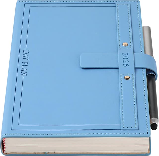 Detalle de Agenda 2026 A5 une page par jour (janvier à décembre) avec stylo tactile et onglets mensuels colorés