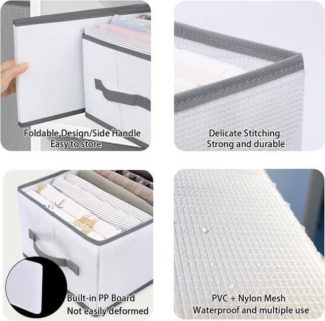 Detalle de sprecenk Ordnungssystem Organizer Kleiderschrank – 2 Pack Faltboxen mit 12 Gittern, hellgrau