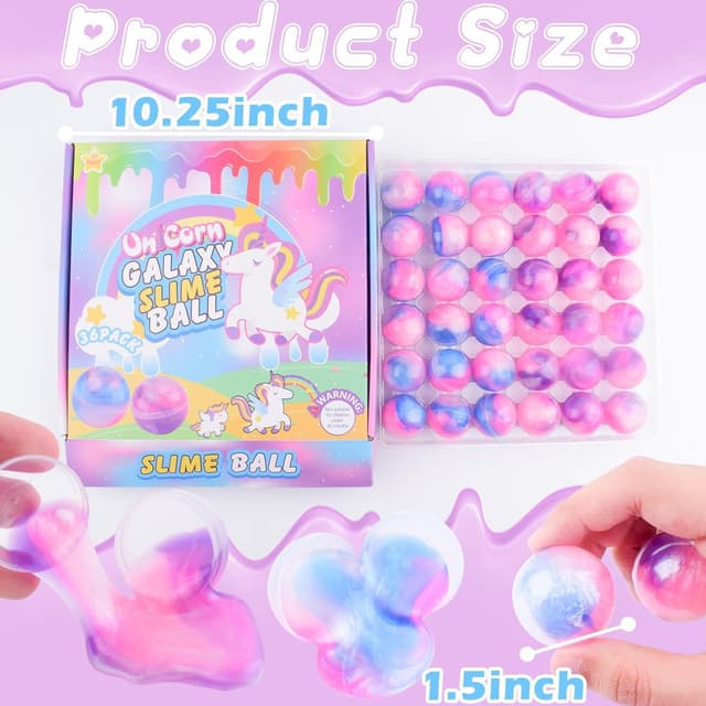 Detalle de 36-Pack Unicorn Galaxy Slime Balls (non-sticky, mess-free) for kids and party goodie bags