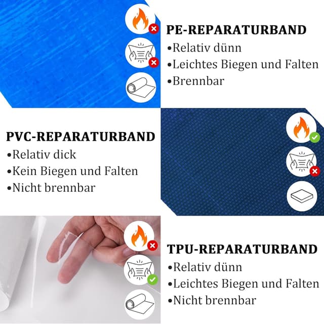 Detalle de PVC Planenband Planen-Reparaturklebeband (5 m x 8 cm) für Gewebeplanen, Lkw-Abdeckplane, Markise, Zelt – blau