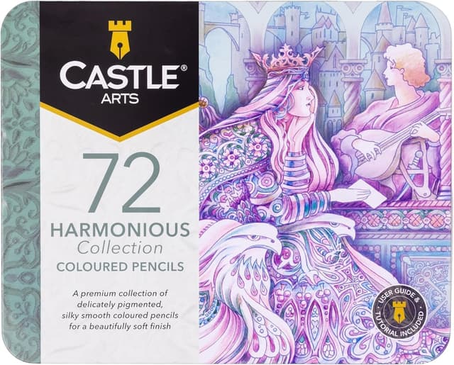 Detalle de Castle Art Supplies 72 Harmonious Coloured Pencils Set (72 muted & moody shades) in presentation tin