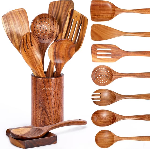 Detalle de Mooues 9-Piece Teak Kitchen Utensil Set 🍽