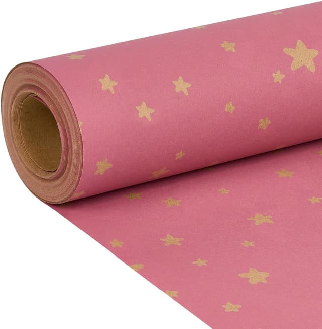 Imagen de Pink Star Kraft Wrapping Paper Roll 43cm x 15m en OfertitasTOP