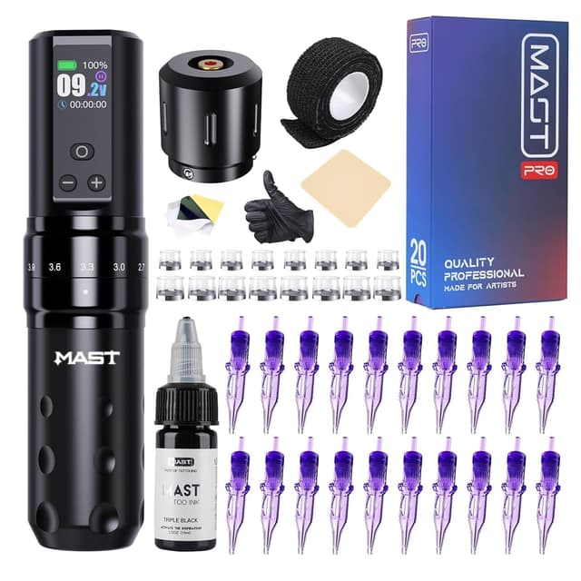 Detalle de Mast Fold2 Pro Tattoo Maschine Set – kabelloser Tätowierstift mit Rotations, 7 Hublängen und 2000mAh-Akku