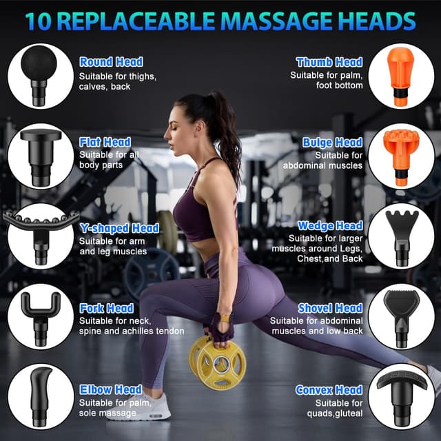 Detalle de TOLOCO Massage Gun (Deep Tissue Percussion Massager) with 10 Massage Heads, Silent Brushless Motor, Grey